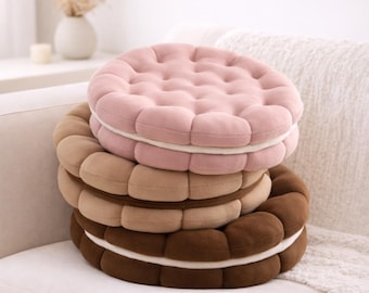 Cojín de galleta de 35 cm, almohada redonda de felpa suave.