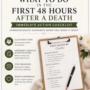 What To Do In The First 48 Hours After a Death | Executor Checklist Printable | First Steps After Someone Dies | Estate & Probate Guide PDF