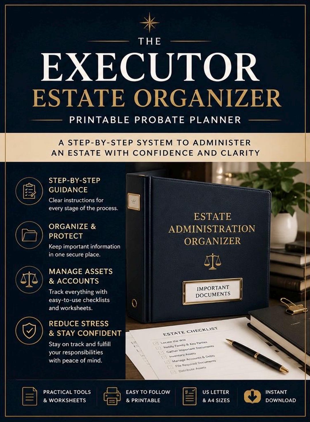 Executor Estate Organizer | Probate Planner, Checklist (printable PDF ...
