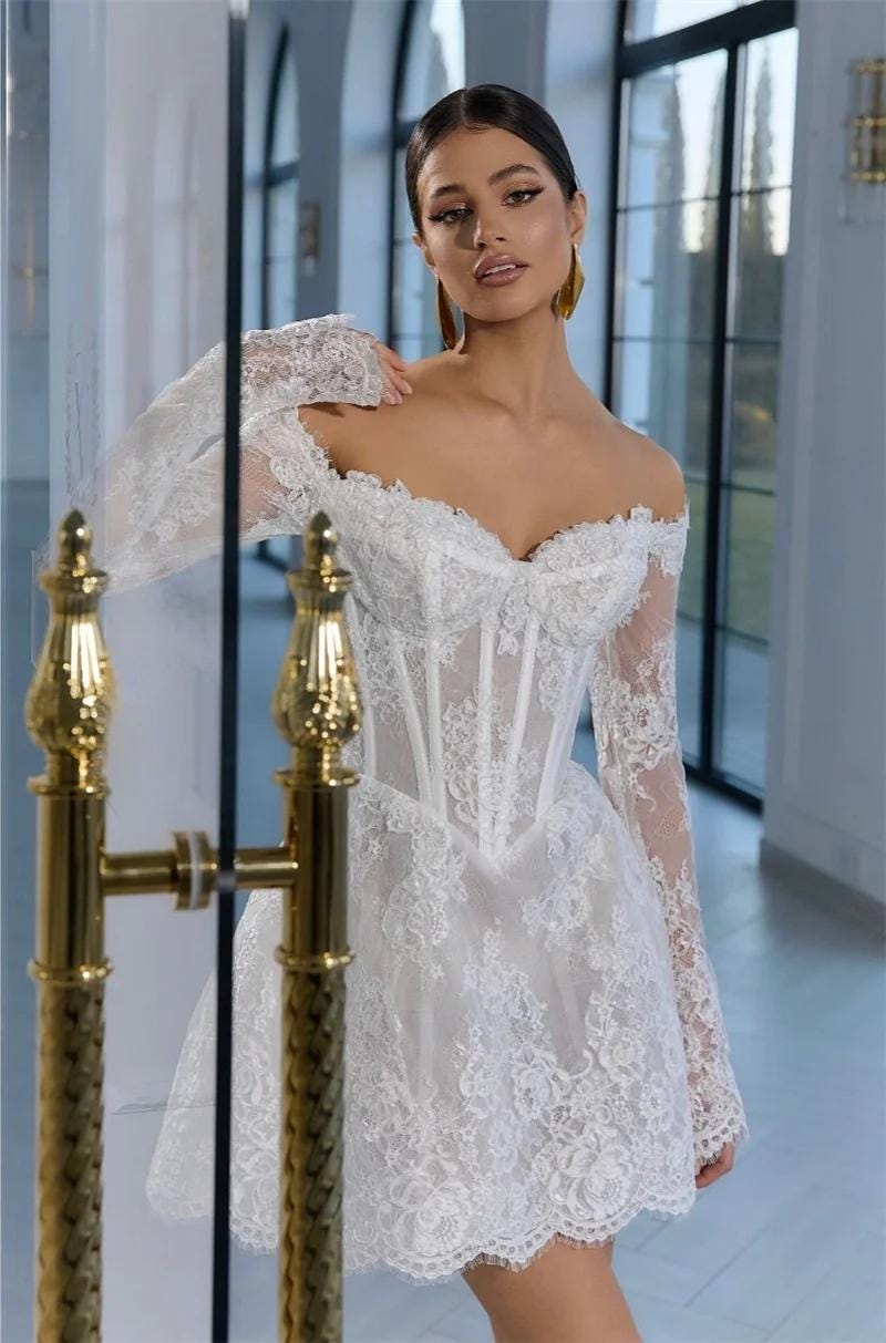 long sleeve off the shoulder white mini dress Runaway The Label Leona Long Sleeve Mini Dress in White