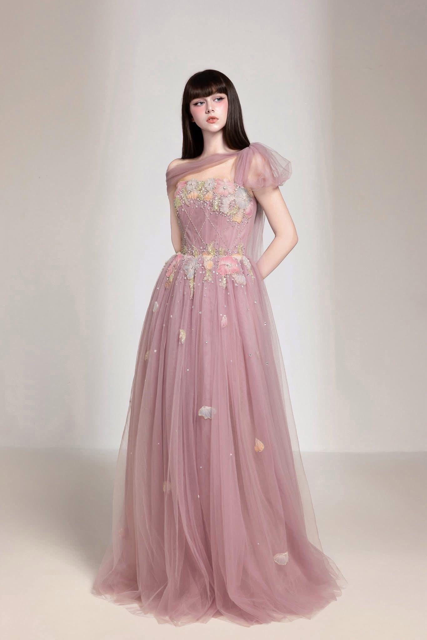 strapless open back dress Enchanted Rose Forest Green Girls Tulle Party Dress