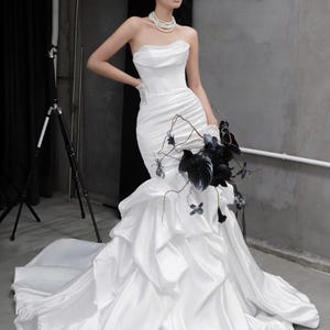 Ruched Satin Mermaid Wedding Dress - Etsy