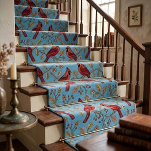 Hand-Knotted Wool Runner Rug - 3x10 Blue Oriental Carpet with Red Cardinal Bird & Tree Pattern, Traditional Handmade Hallway Area Rug