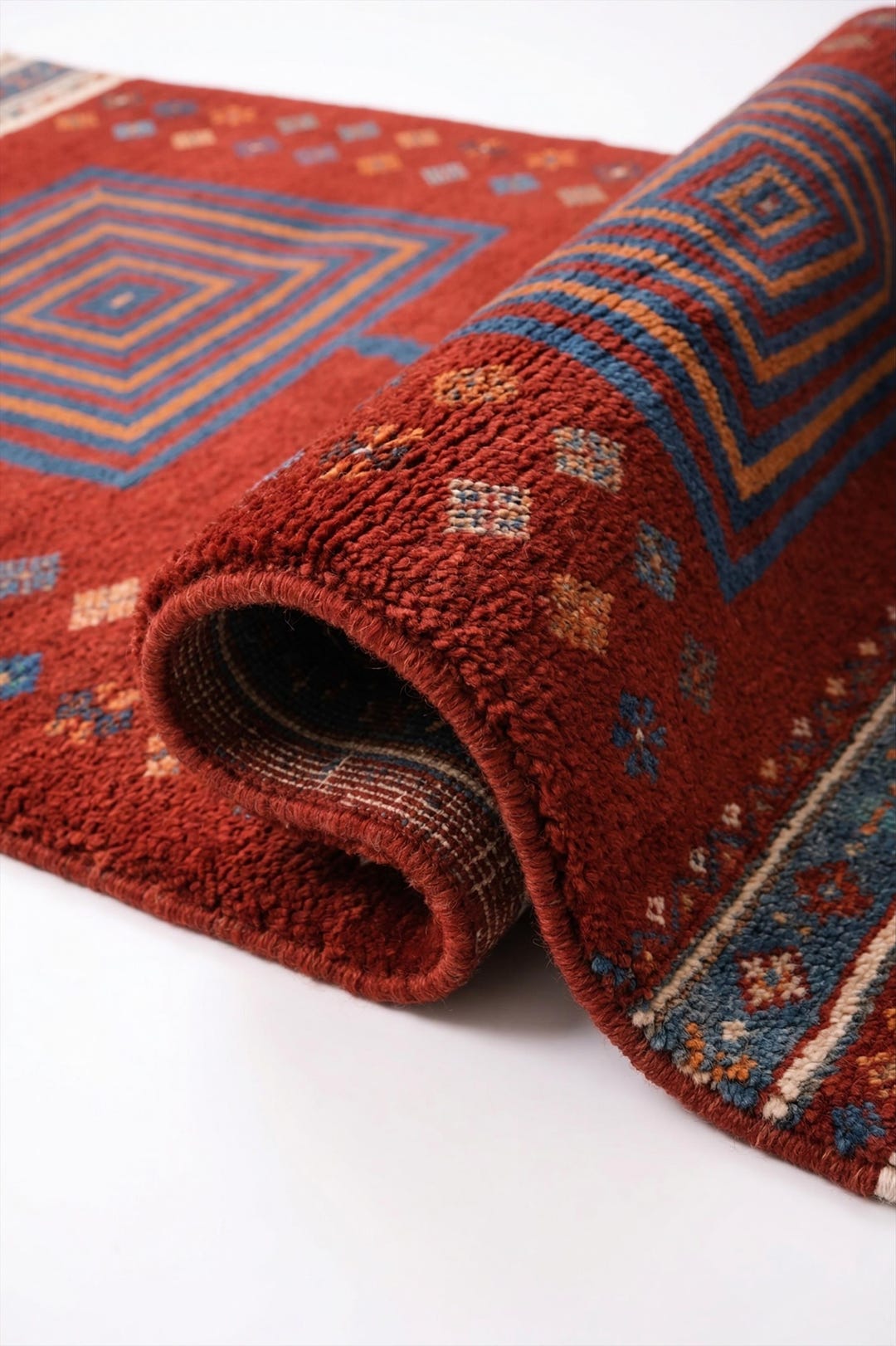 Handmade Red Gabbeh Rug - Modern Geometric Tribal Area Rug - 100% Wool ...