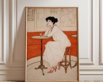 Art Nouveau Poster : Vintage French Cafe Wall Art, Elegant Parisian Woman Decor