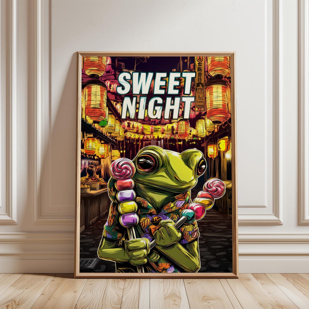 Sweet Night Frog Poster : Japanese Festival Wall Art, Kawaii Dango ...