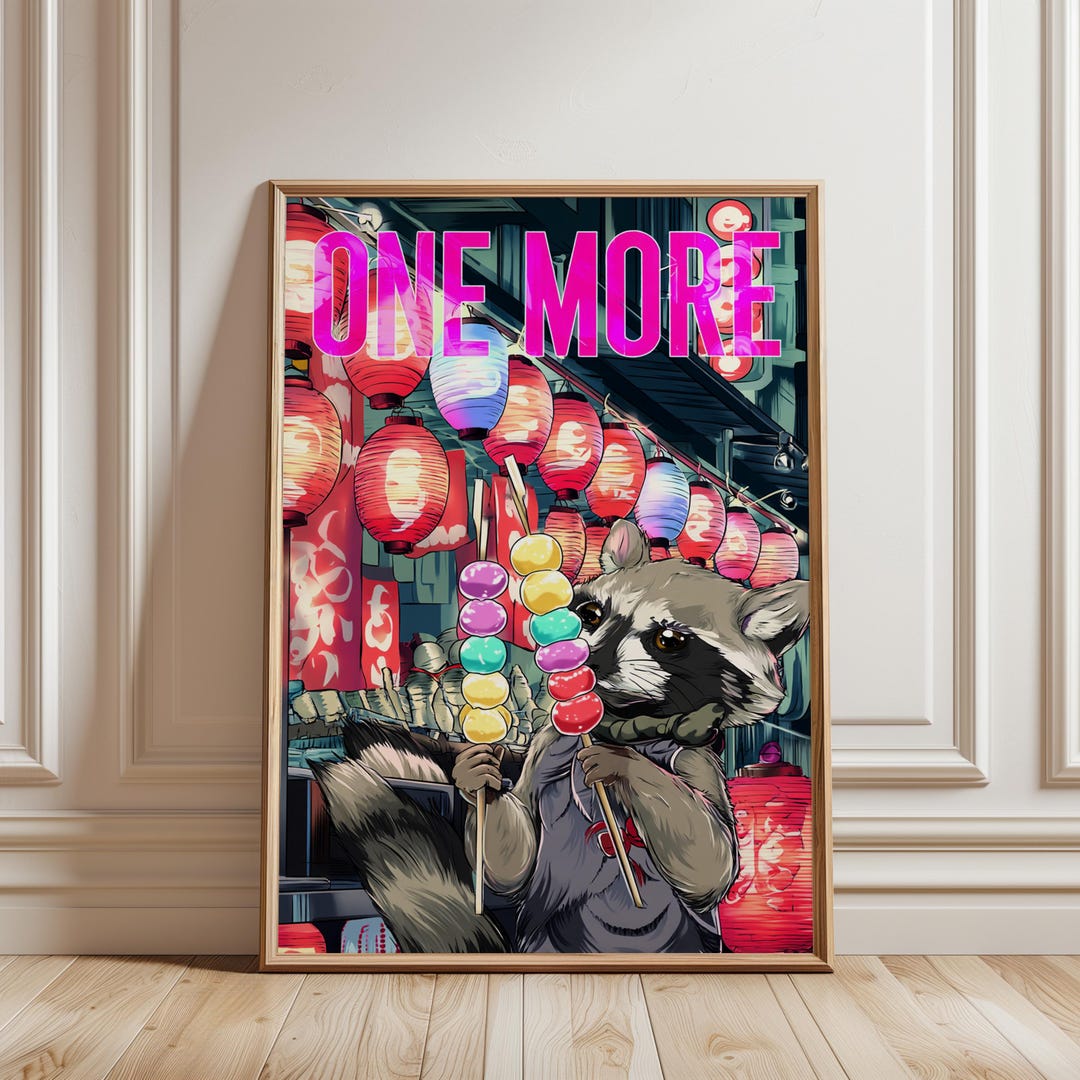 One More Raccoon Poster | Japanese Festival Wall Art | Kawaii Food ...