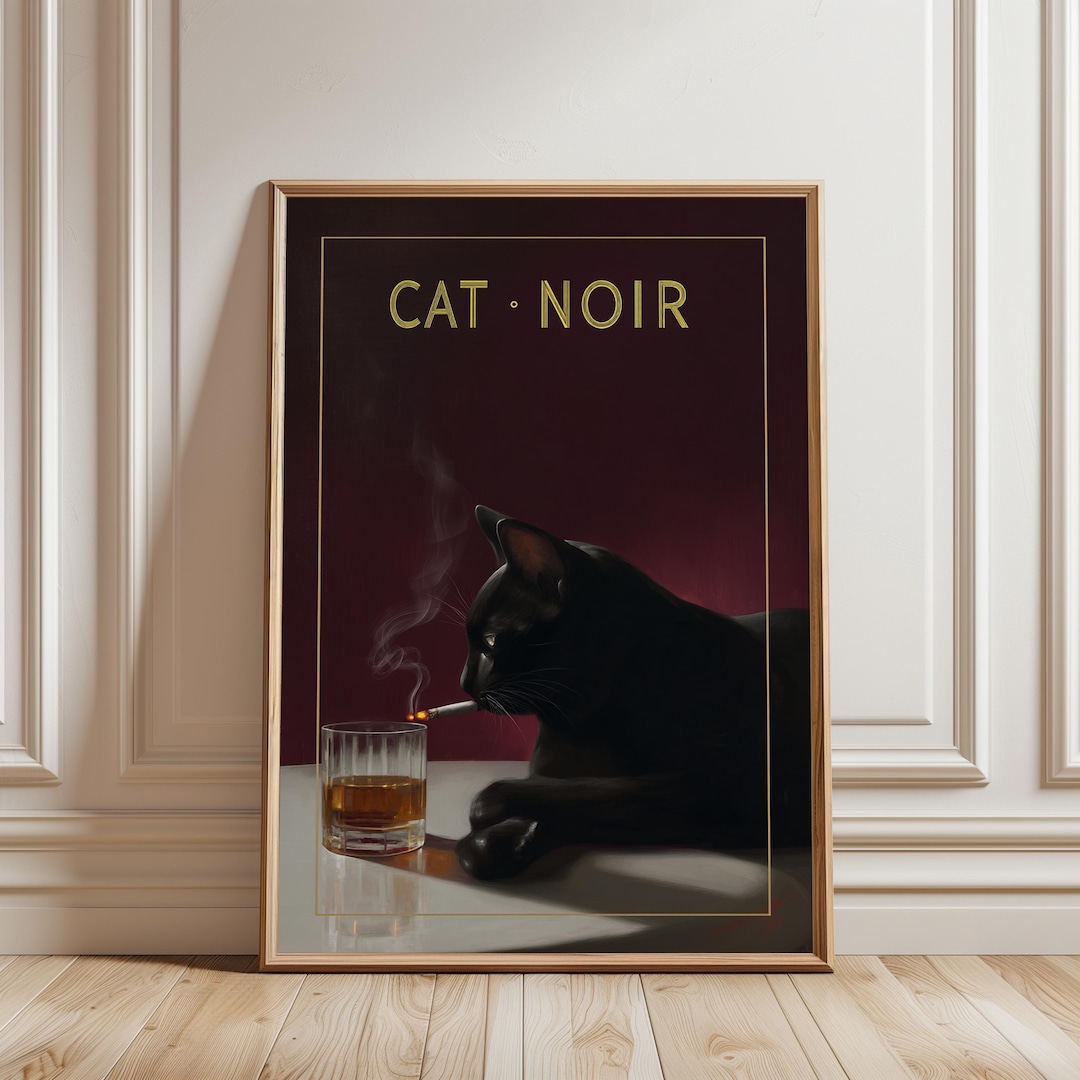 Black Cat Poster : Dark Academia Noir Wall Art, Moody Bar Cart Decor - Etsy