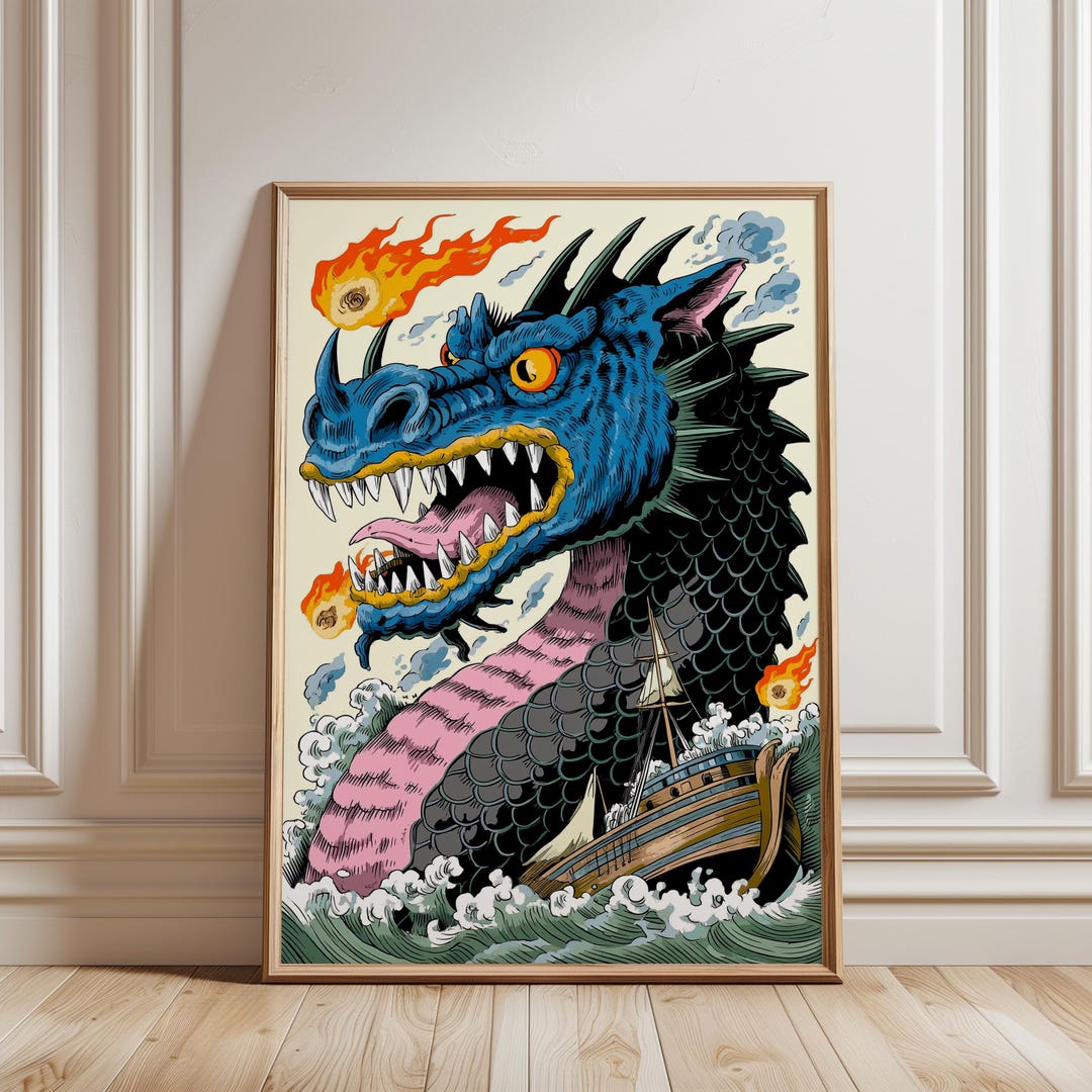 Japanese Dragon Poster : Ukiyo E Sea Monster Wall Art, Fantasy Tattoo ...