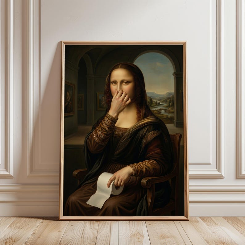 Funny Mona Lisa Bathroom Poster : Vintage Bathroom Wall Art, Dark ...