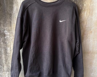 vintage des années 90 NIKE Made in USA Swoosh ras du cou sweat-shirt noir fondu grand