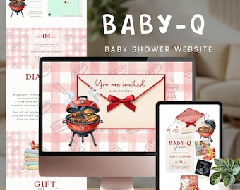 Baby Q Babypartyeinladung, bearbeitbare Canva-Vorlage, BBQ-Thema Website-Einladung, Hinterhofparty Evite, BBQ-Babypartyeinladung