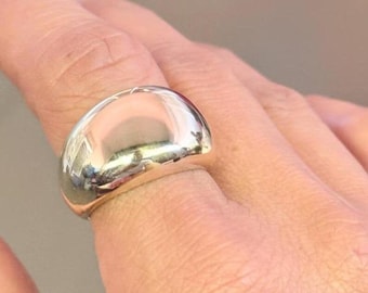 Anello massiccio a cupola in oro 14 carati, anello spesso e audace