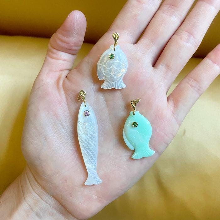 Stone carved fish charm - Etsy 日本
