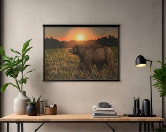 Muurkunst Moeder beer en welpen