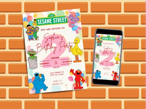 Sesame Street 2nd Birthday Invitation, Elmo Party Invite (Digital Download)