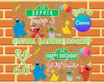 セサミストリートの誕生日バナーモックアップテンプレート（デジタルダウンロード）