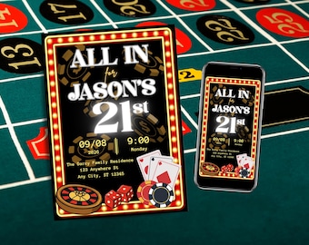 Casino Theme 21st Birthday Invitation, Vegas Poker Party Template (Digital Download)