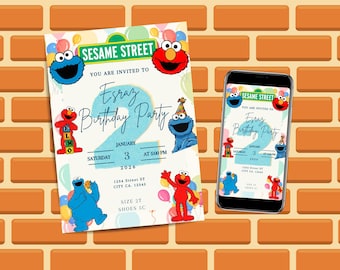 elmo cookie monster second birthday boy theme invitation download  editable template