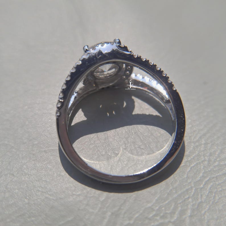 14K Gold Round Lab Diamond Halo Engagement Ring, Pave Split Shank (1.00 ...