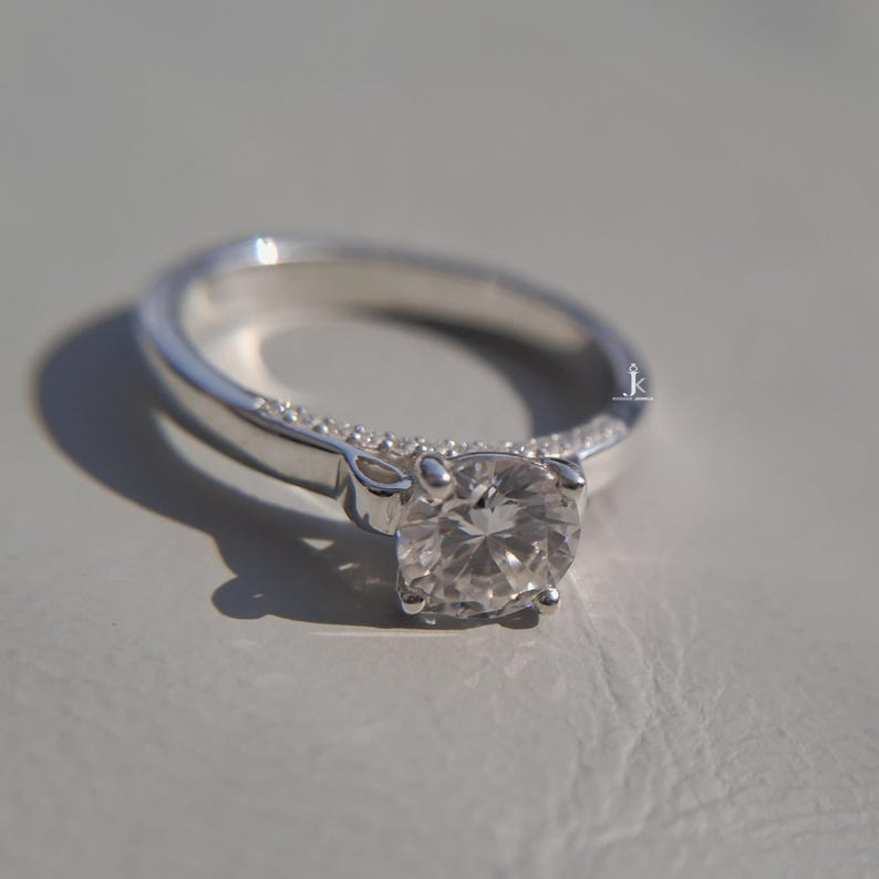 Round Lab Grown Diamond Hidden Halo Engagement Ring, Four Prong Vintage ...