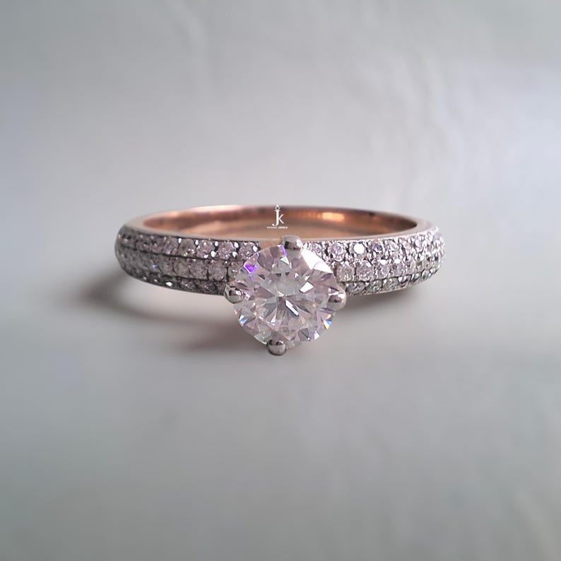 Lab Grown Diamond Engagement Ring: Three Row Pave, Round Cut Bridal ...
