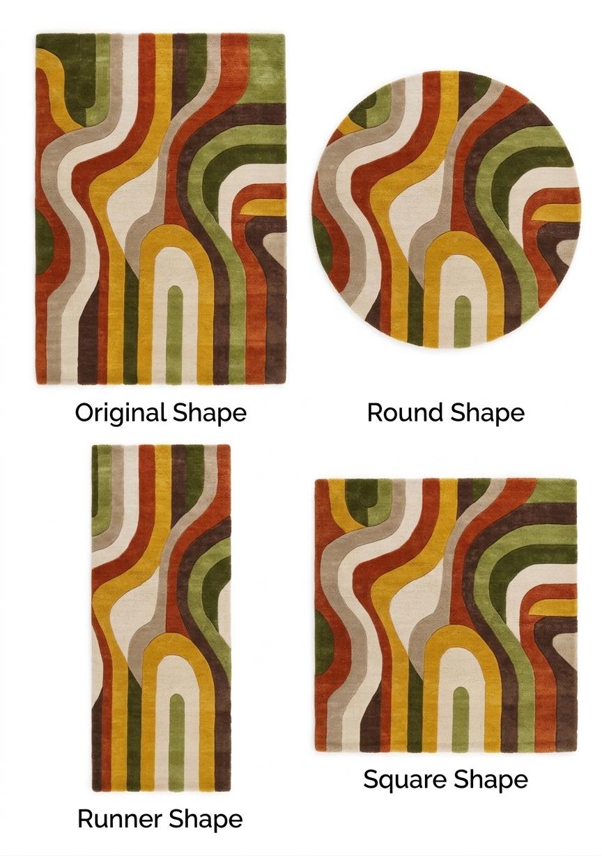 Retro 70s Wavy Shag Tufted Wool Rug - Groovy Psychedelic Swirl Pattern ...