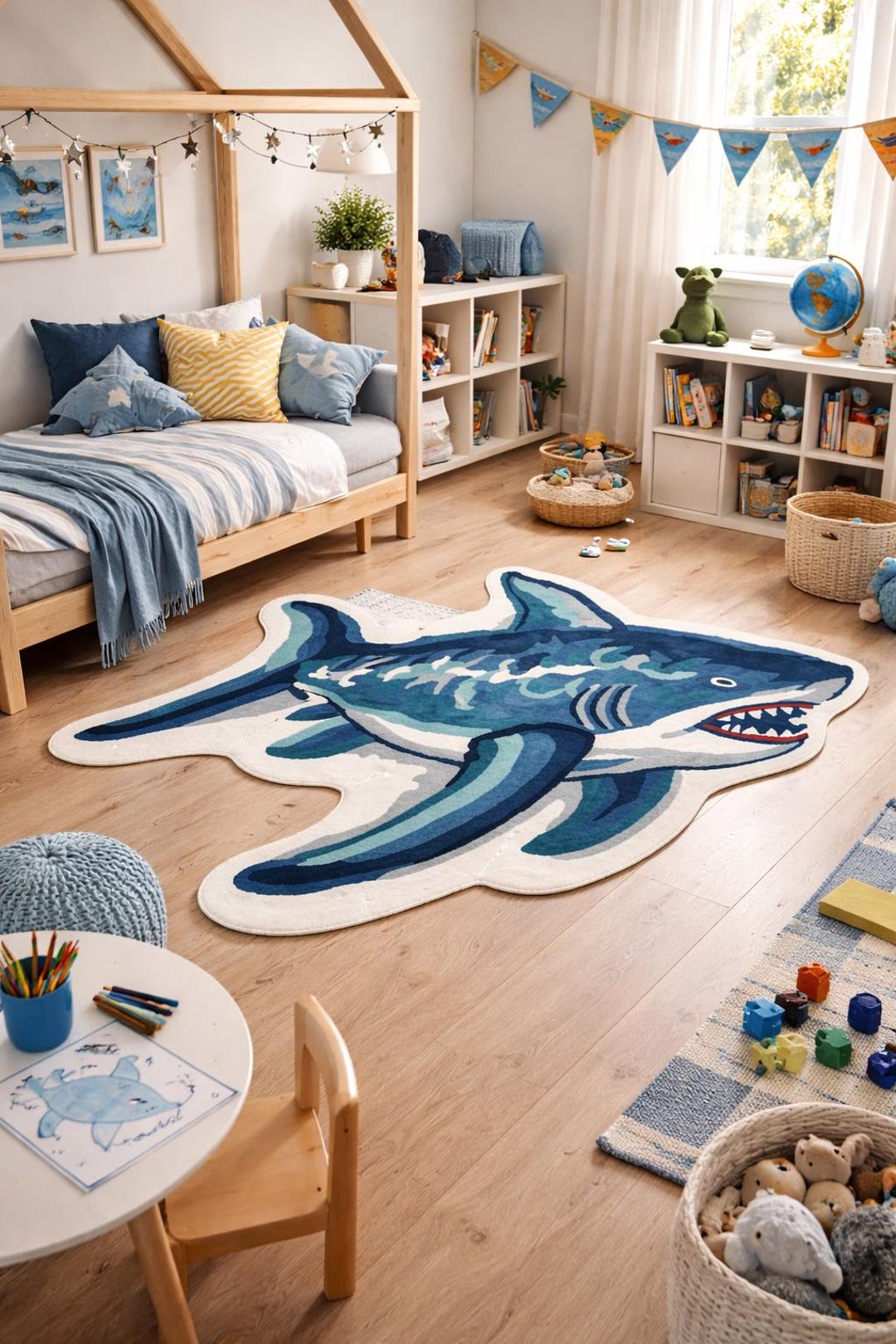 Shark Kids Wool Rug, Ocean Animal Tufted Rug, Nautical Nursery Decor ...