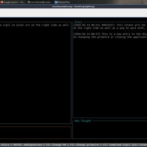 Könnte beinhalten: Ein Computerbildschirm, der eine Softwareschnittstelle mit Text anzeigt. Der Text enthält die Wörter "Grimoire" und "Diary" sowie technische Details. Die Oberfläche ist dunkel mit weißem Text.