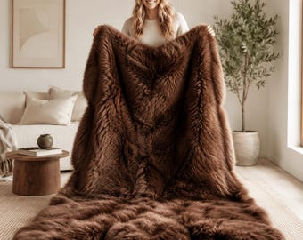 Genuine Icelandic Sheepskin Rug, Oversized Natural Wool Carpet, Fluffy Nordic Fur Area Rug for Cozy Bedroom & Living Room Decor