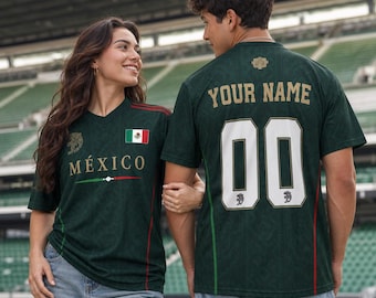 Spersonalizowana koszulka piłkarska Meksyku z imieniem i numerem, spersonalizowana koszulka piłkarska unisex, prezent dla kibica Mexico Pride, meksykański strój graficzny