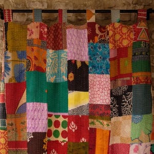Handmade Kantha Patchwork Curtain, Vintage Kantha Quilt Curtain, Indian Boho  Drapes,Rustic Farmhouse Window Curtain, Shower  Cafe Curtain