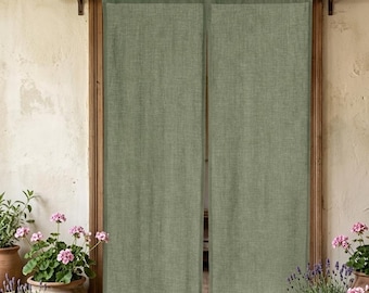 Sage Green Cotton Noren Curtain, Japanese Doorway Curtain, Minimalist Room Divider, Farmhouse Window Panel, Boho Home Decor Linen Curtain