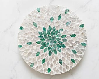 Plateau rotatif en nacre blanche, plateau tournant incrusté de coquillages, décoration de table à manger élégante, cadeau de mariage, organiseur de cuisine