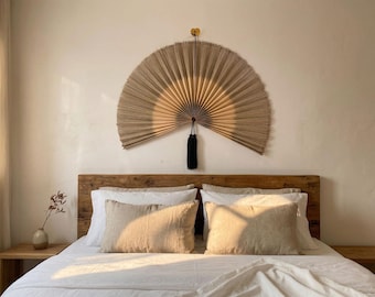 Grand éventail mural en bambou avec pampille | Décoration murale demi-cercle géante pour éventail | Décoration de dessus de lit bohème | Tête de lit Japandi Wabi Sabi | Décoration d'intérieur asiatique