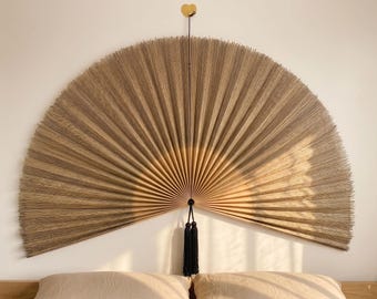 Décoration murale en bambou naturel avec ventilateur, grand format, style bohème, tête de lit Japandi