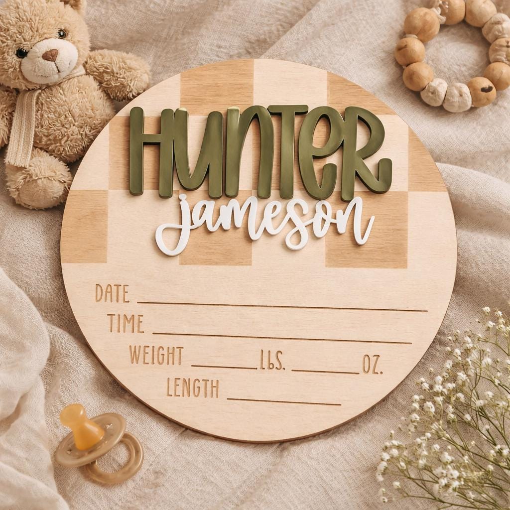 Personalized Birth Announcement | Custom Newborn Stats Plaque | Wooden ...
