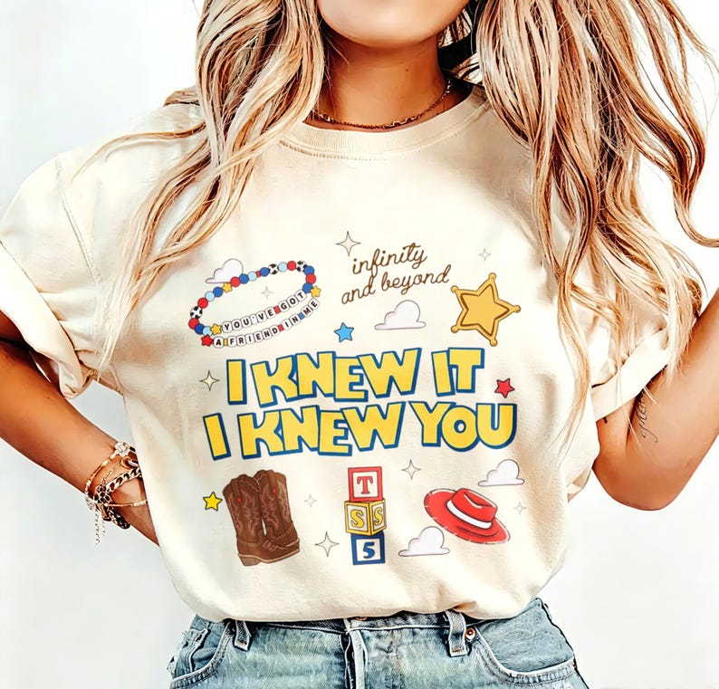 Toy Story "I Knew It I Knew You" Fan Tee, White Graphic Shirt with Iconic Quote, Woody Cowboy Hat & Boots Everyday Wear image 7