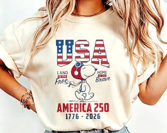Patriotyczna koszulka z hołdem dla Ameryki, koszulka z okazji 250. rocznicy Snoopy'ego USA, koszulka z grafiką w stylu vintage w kolorze spranego kremu