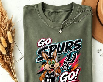 Koszulka z maskotką San Antonio Spurs Coyote, koszulka z grafiką Go Spurs Go Retro Basketball, luźna koszulka dla kibiców Game Day