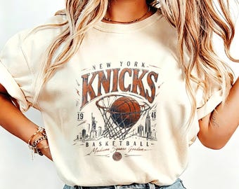Vintage New York Knicks Tee, Retro 1946 Basketball Graphic Shirt, NYC Skyline Madison Square Garden Fan Top