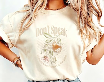 Don't Speak 90s No Doubt Inspired Vintage Lyric Tee, Retro Citrus Floral Print Cream Crew Neck Shirt for Music Fans