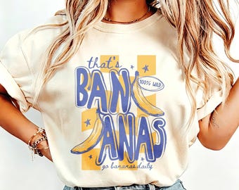 That's Bananas Retro Groovy Tee, Funny "Go Bananas Daily" Quote Banana Print Cream Crew Neck Shirt for Food Lovers