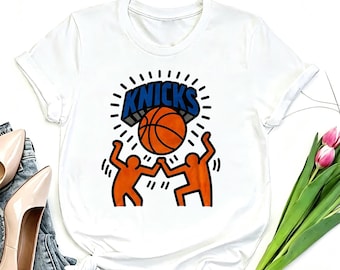 Koszulka New York Knicks w stylu Keitha Haringa, artystyczna koszulka do koszykówki z grafiką, luźna koszulka retro dla fanów NBA