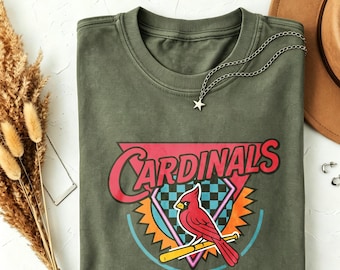 Koszulka baseballowa St. Louis Cardinals w stylu vintage, retro szachownica, oliwkowozielony, swobodny top dla kibiców