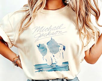Koszulka z nadrukiem w stylu vintage z kultowymi butami Moonwalk marki King of Pop i napisem, w delikatnym stylu akwarelowym, idealna na spotkania i na co dzień