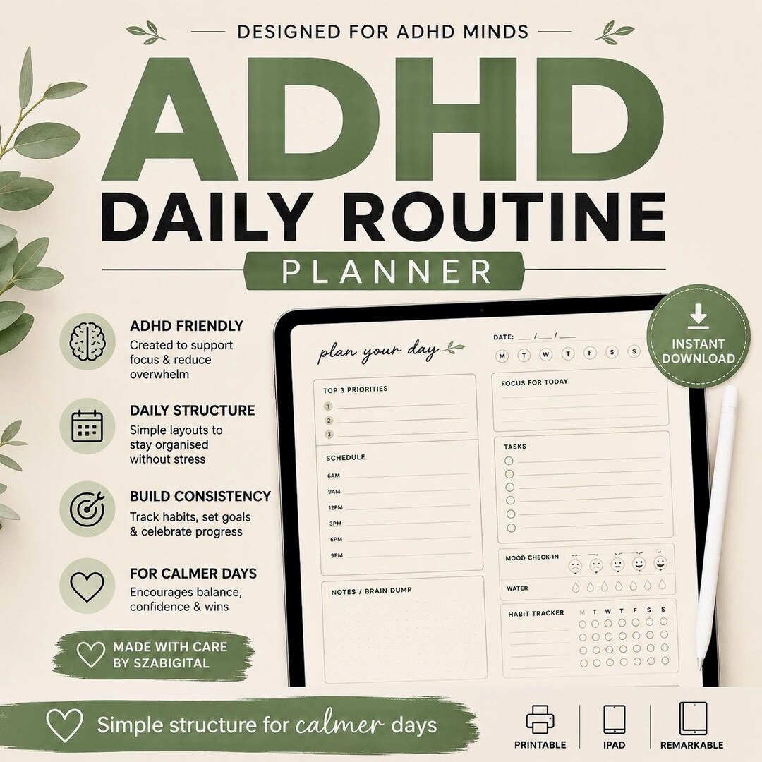 ADHD Planner for Kids Printable, Daily Routine Chart, Focus & Behavior ...