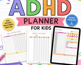ADHD Planner for Kids Printable, Daily Routine Chart, Focus & Behavior Tracker, Homeschool Organizer