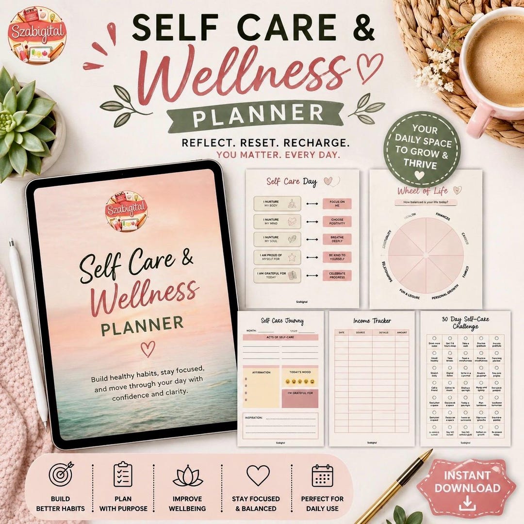 Printable Self Care & Wellness Planner, Journal Guide Tracker ...