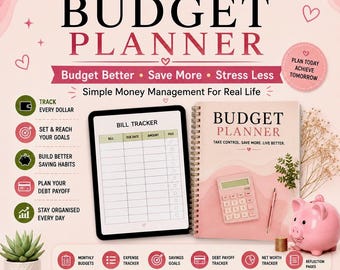 Budget Planner Printable PDF | Simple Finance Planner for Beginners | Expense Tracker, Savings & Debt Payoff Workbook